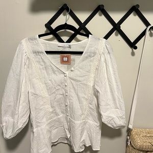 White Button Up Blouse with Balloon Sleeves NWT